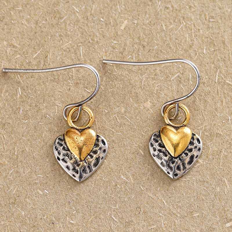 Vintage Two-Tone Heart Dangle Earrings for Women